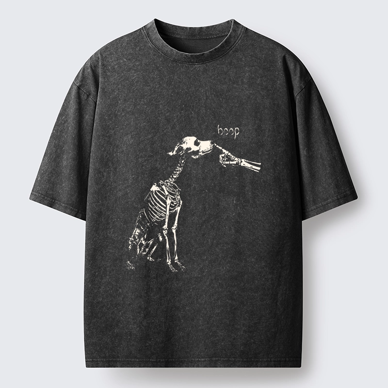 Tokyo-Tiger Skeleton Dog Meme Washed T-Shirt