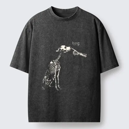 Tokyo-Tiger Skeleton Dog Meme Washed T-Shirt