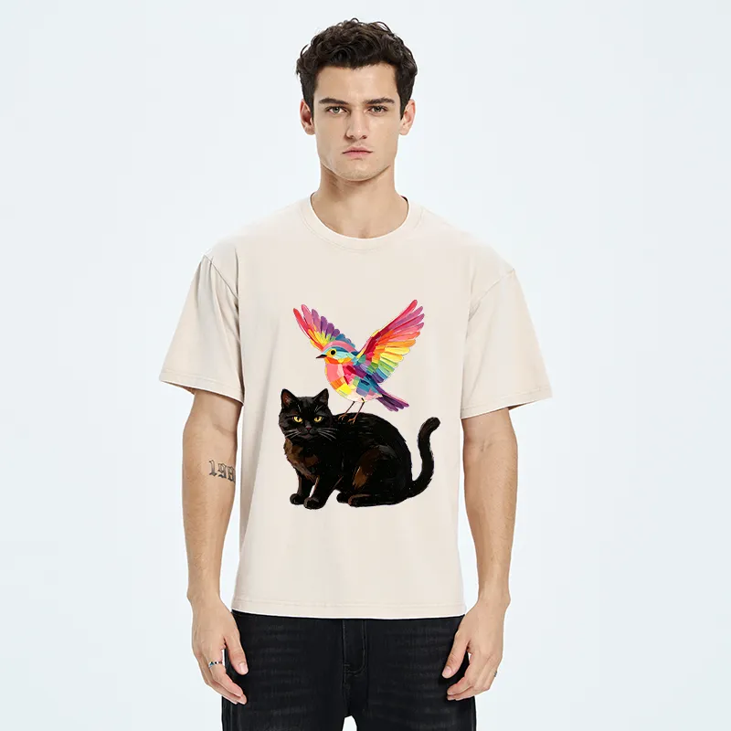 Tokyo‑Tiger Rainbow Bird With Cat Washed T‑Shirt