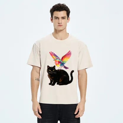 Tokyo‑Tiger Rainbow Bird With Cat Washed T‑Shirt