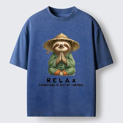 Tokyo-Tiger Zen Relax Sloth Graphic Washed T-Shirt
