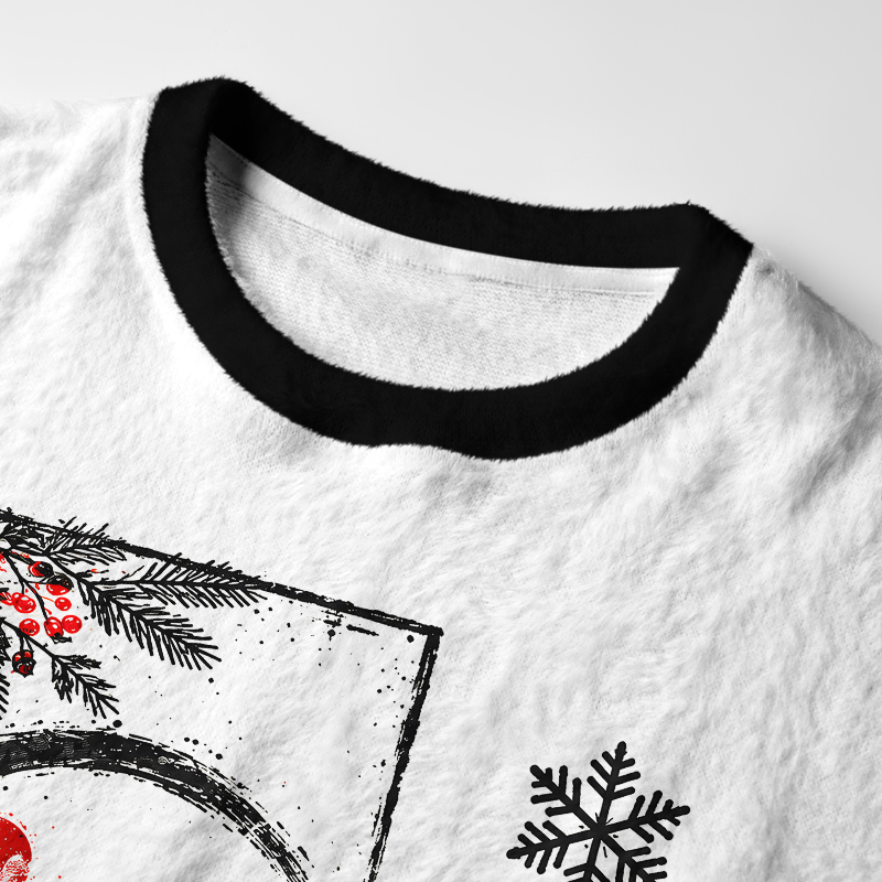 Tokyo-Tiger Gothic Crow Santa Hat Fuzzy Christmas Ugly Sweatshirt
