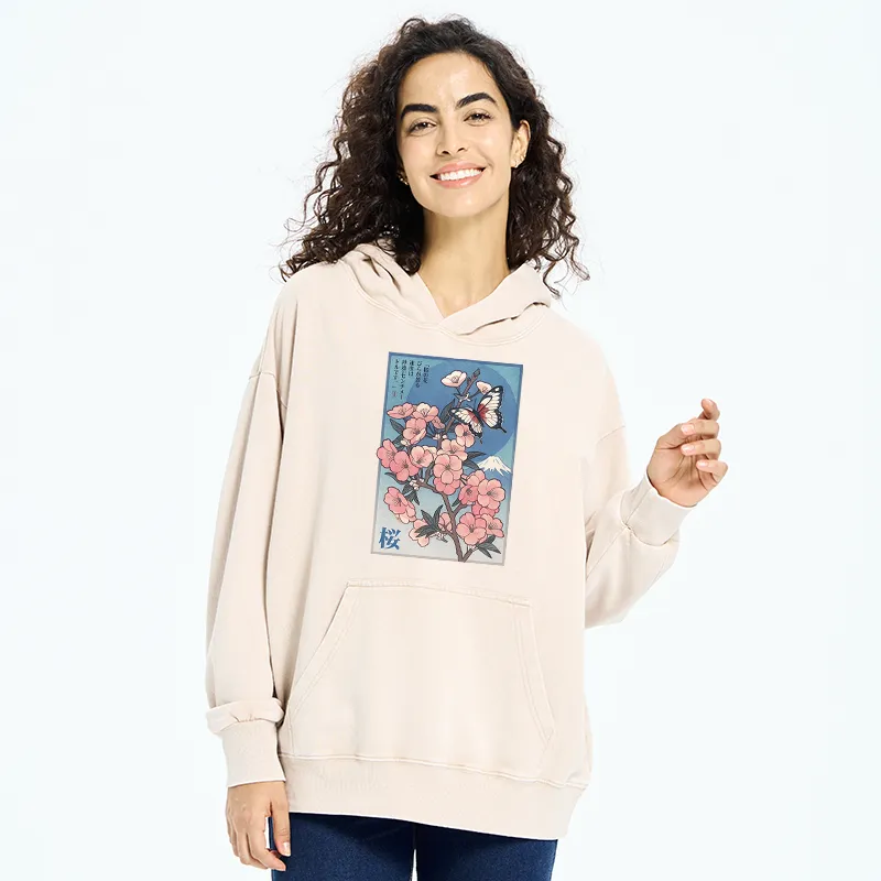Tokyo-Tiger Ukiyoe Japanese Cherry blossoms Poster Washed Hoodie