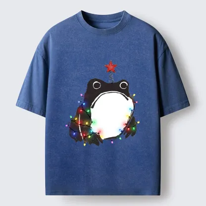 Tokyo‑Tiger Christmas Frog Lights Vibe Washed T‑Shirt