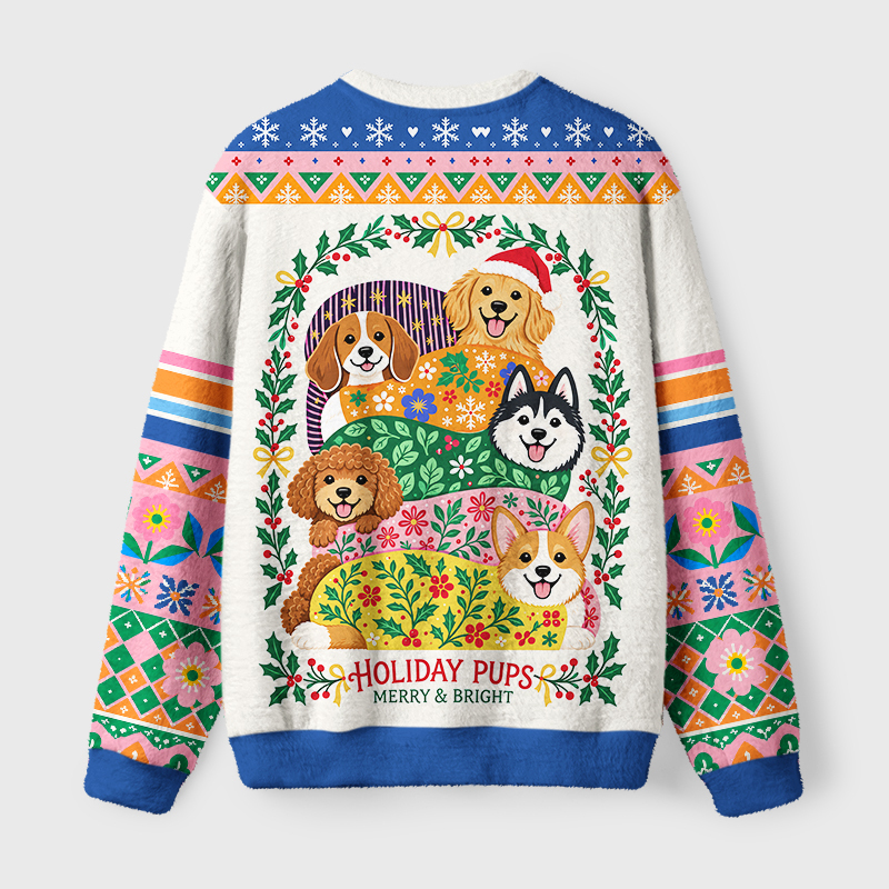 Tokyo-Tiger Christmas Dogs Of Joy Fuzzy Christmas Ugly Sweatshirt