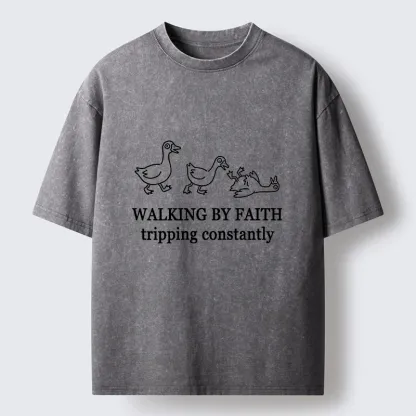 Tokyo-Tiger Faithful Tripping Duck Funny Meme Washed T-Shirt