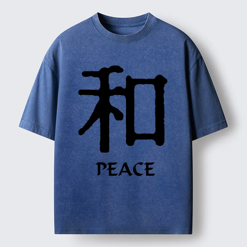 Tokyo-Tiger Kanji Peace Symbol Art Washed T-Shirt