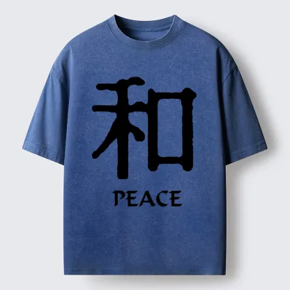 Tokyo-Tiger Kanji Peace Symbol Art Washed T-Shirt
