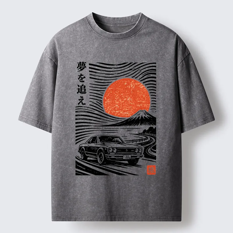 Tokyo-Tiger Ukiyo Retro Car Art Washed T-Shirt
