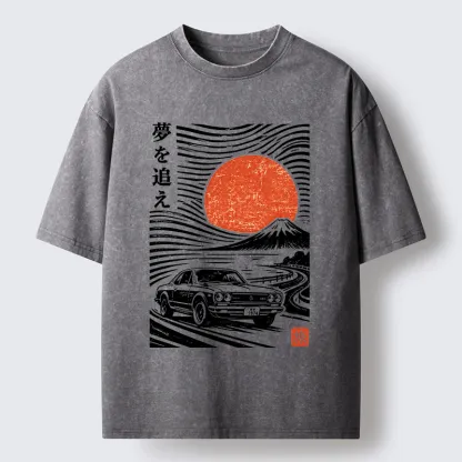 Tokyo-Tiger Ukiyo Retro Car Art Washed T-Shirt