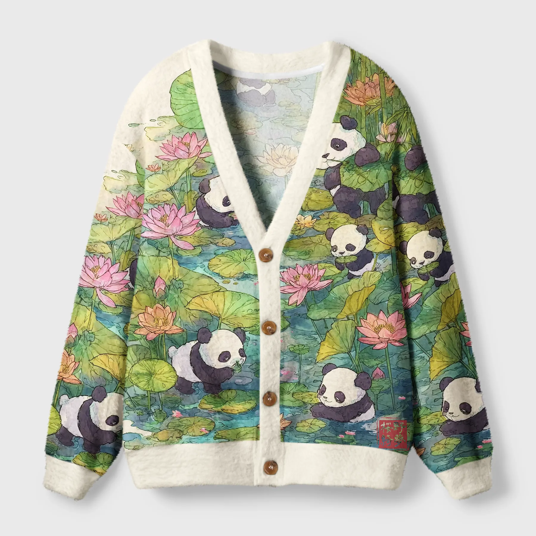 Tokyo-Tiger Panda Lotus Garden Ugly Cardigan Sweater Sale