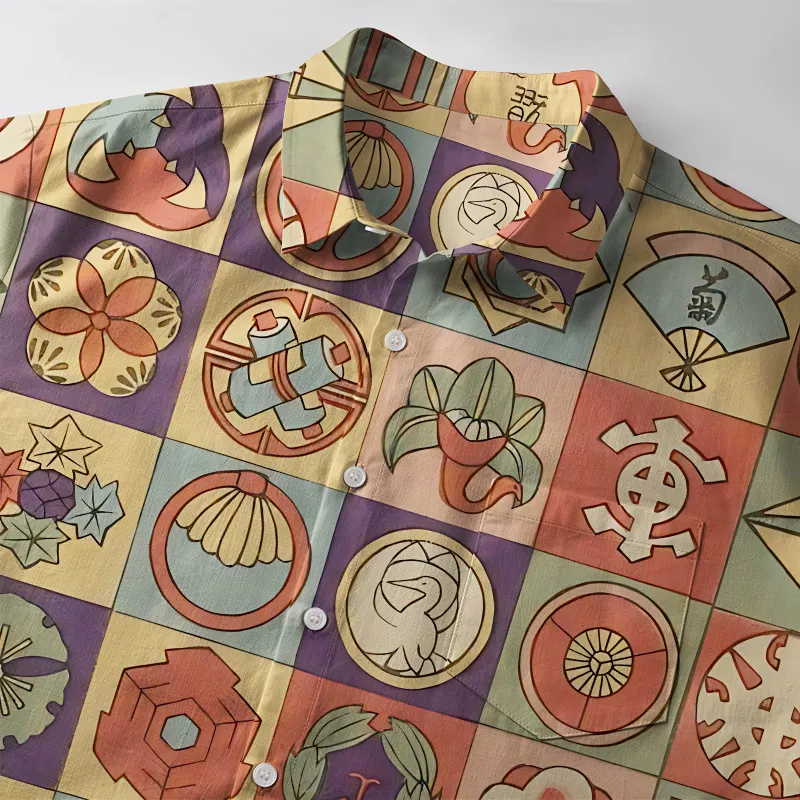 Tokyo-Tiger Japanese Symbolic Patchwork Button-up Shirt