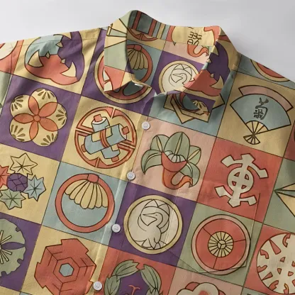 Tokyo-Tiger Japanese Symbolic Patchwork Button-up Shirt