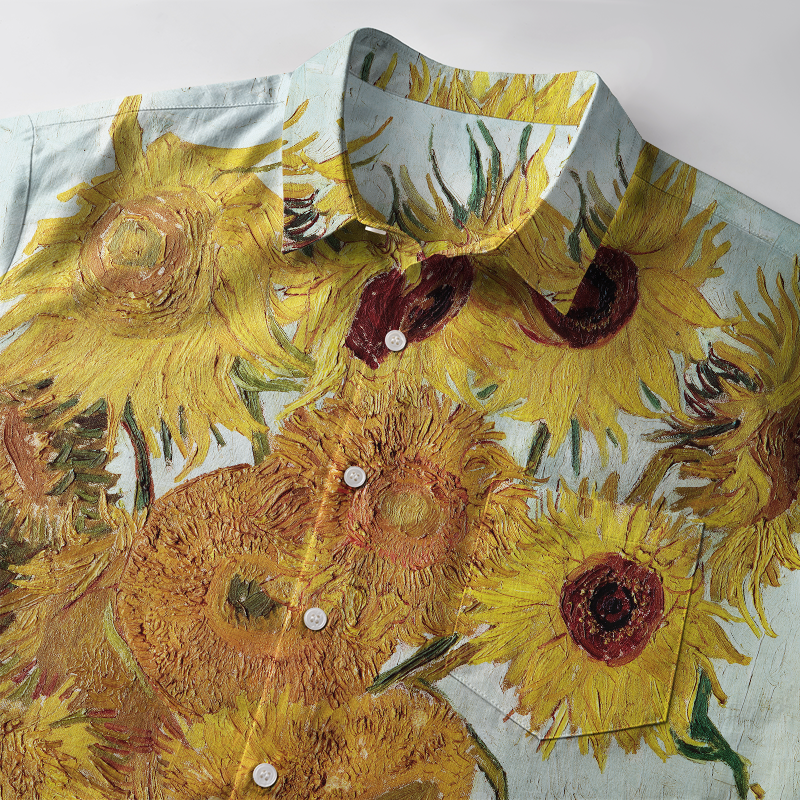Tokyo-Tiger Sunflower And Black Cat Button-up Shirt