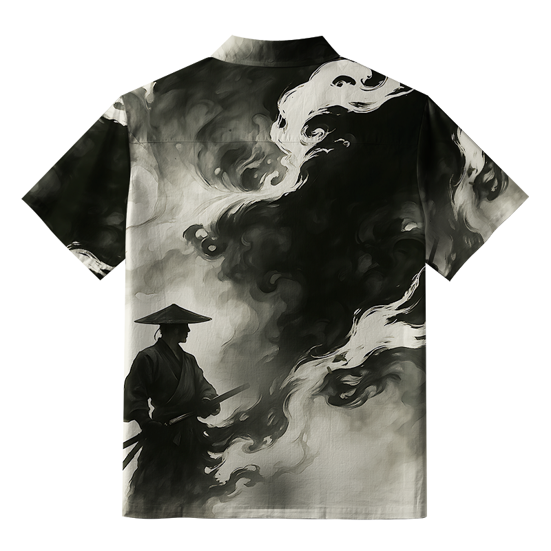 Tokyo-Tiger Samurai Amidst The Smoke Button-up Shirt