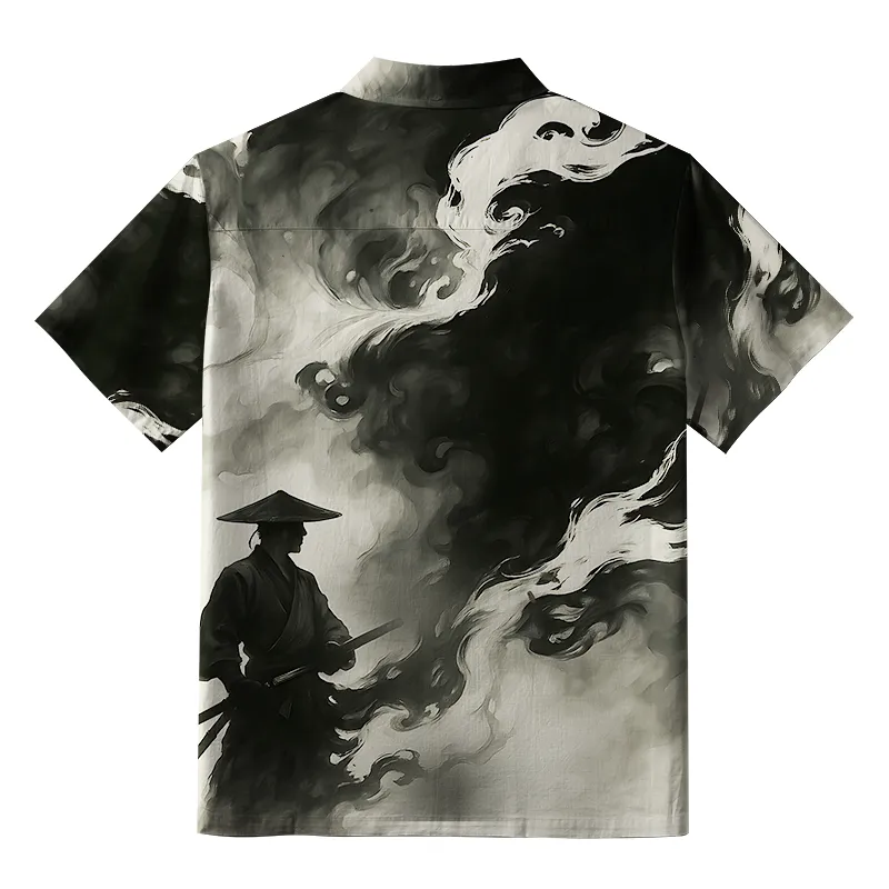 Tokyo-Tiger Samurai Amidst The Smoke Button-up Shirt