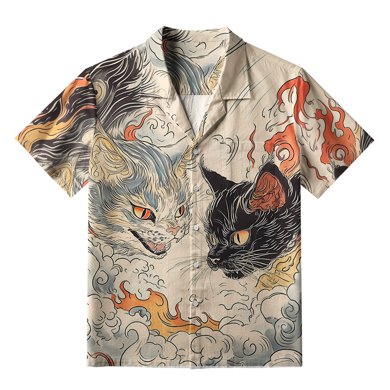 Tokyo-Tiger Two Cats In The Auspicious Clouds Aloha Hawaiian Shirt