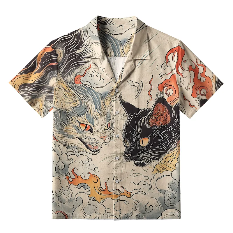 Tokyo-Tiger Two Cats In The Auspicious Clouds Aloha Hawaiian Shirt