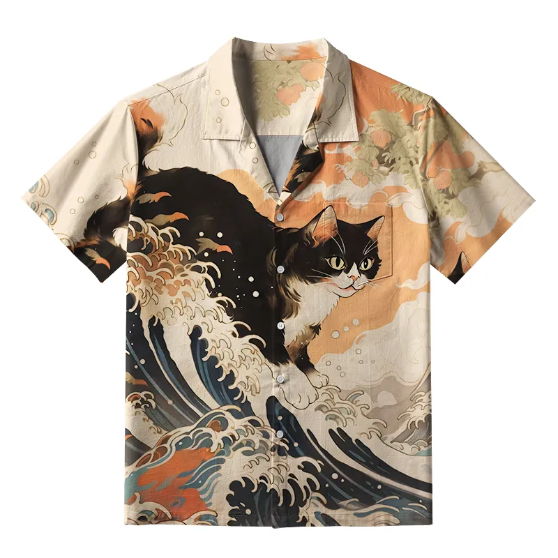 Tokyo-Tiger Surfing Japanese Cat Aloha Hawaiian Shirt