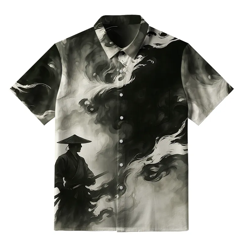 Tokyo-Tiger Samurai Amidst The Smoke Button-up Shirt