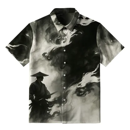 Tokyo-Tiger Samurai Amidst The Smoke Button-up Shirt