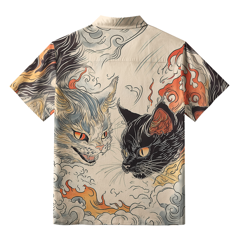 Tokyo-Tiger Two Cats In The Auspicious Clouds Aloha Hawaiian Shirt