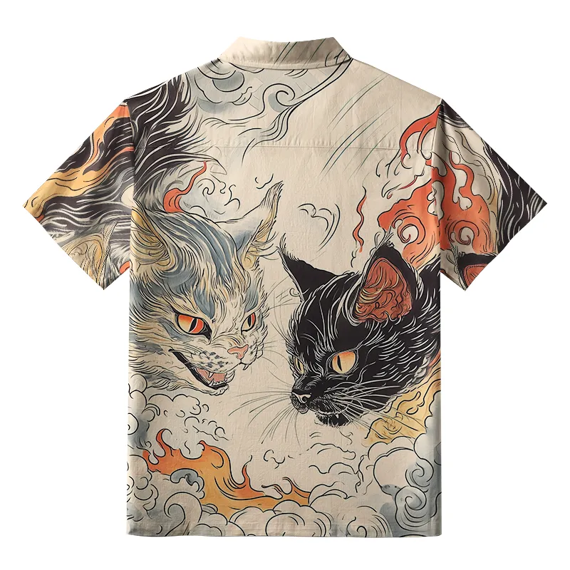 Tokyo-Tiger Two Cats In The Auspicious Clouds Aloha Hawaiian Shirt