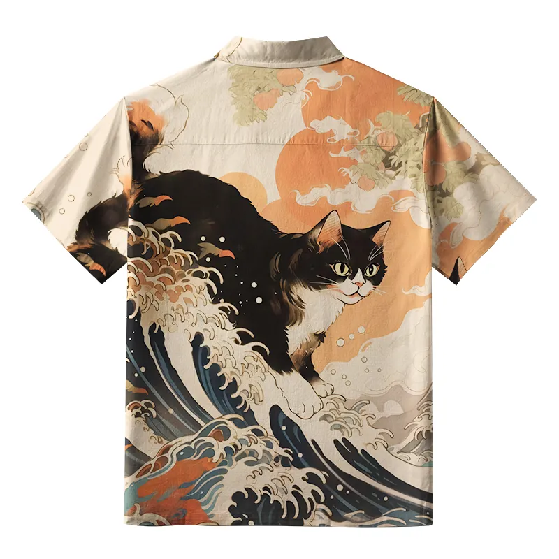 Tokyo-Tiger Surfing Japanese Cat Aloha Hawaiian Shirt