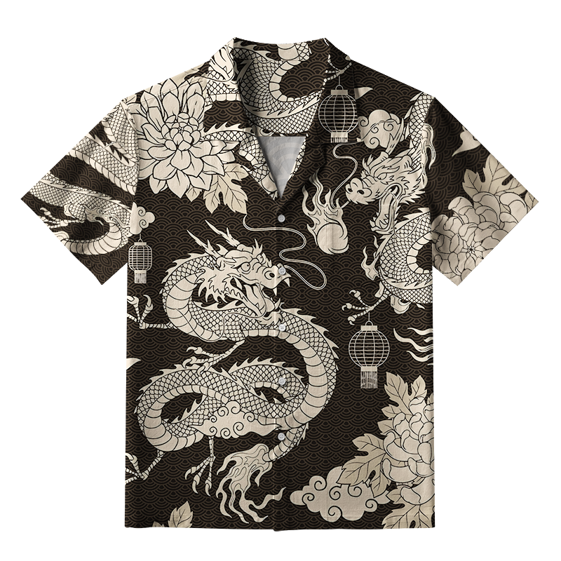 Tokyo-Tiger Two Dragons Playing With A Pearl Aloha Hawaiian Shirt