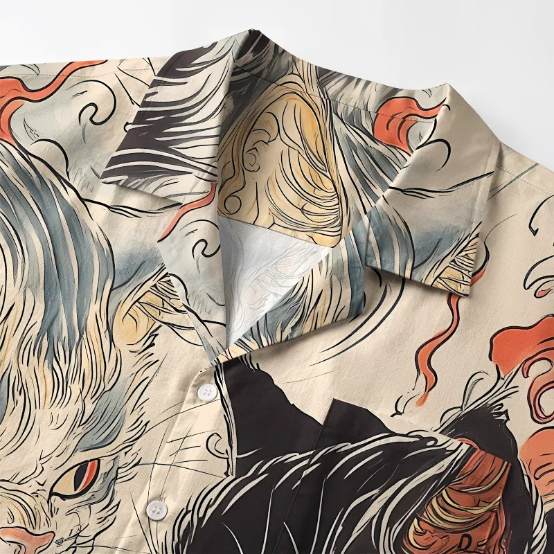 Tokyo-Tiger Two Cats In The Auspicious Clouds Aloha Hawaiian Shirt