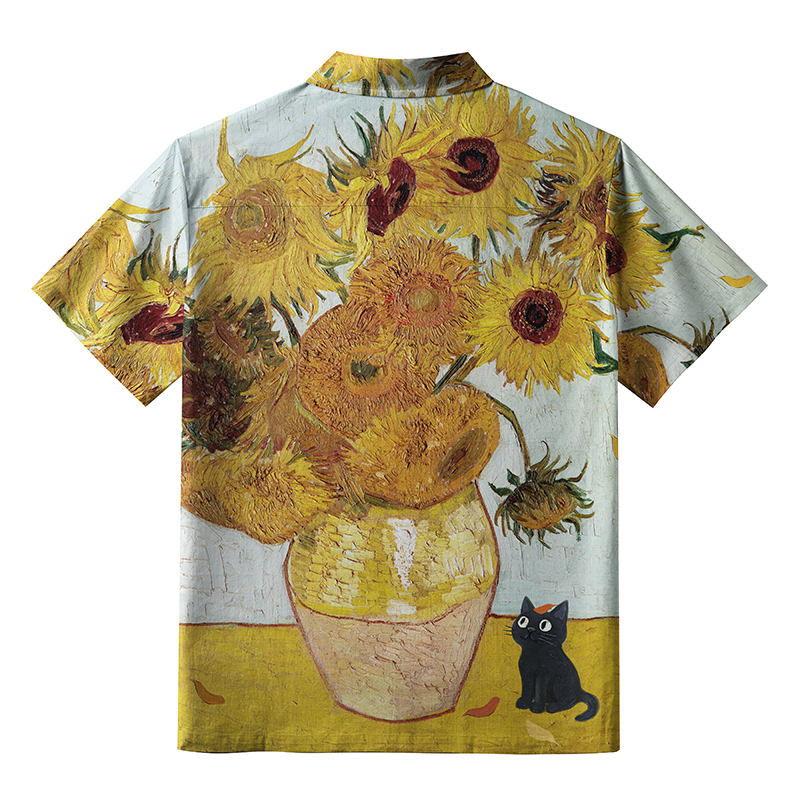 Tokyo-Tiger Sunflower And Black Cat Button-up Shirt