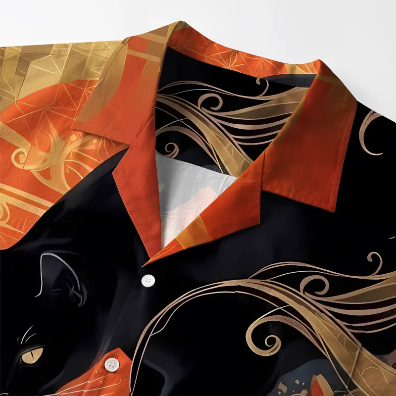 Tokyo-Tiger Koi Wave Under The Black Cat Aloha Hawaiian Shirt