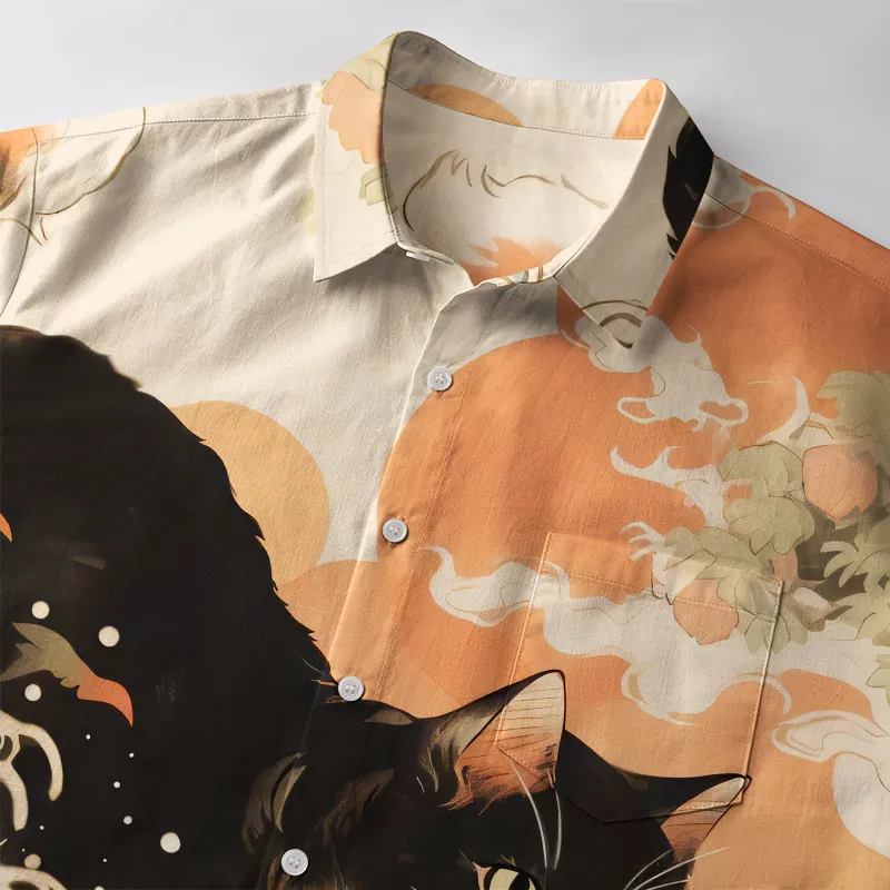 Tokyo-Tiger Surfing Japanese Cat Button-up Shirt