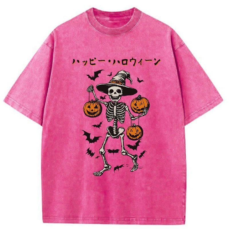 Tokyo-Tiger Skeleton Spooky Season Halloween Washed T-Shirt