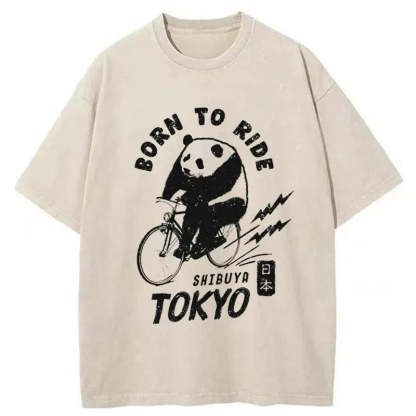 Tokyo-Tiger Pandas Ride Bicycles Washed T-Shirt