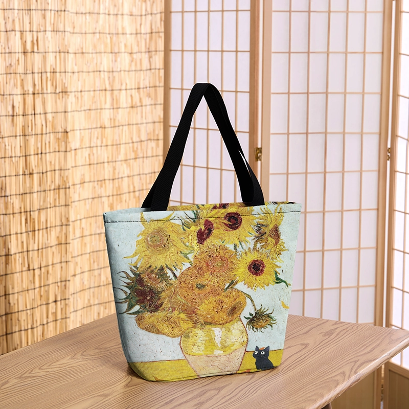 Tokyo-Tiger Sunflower And Black Cat Zipper Tote Bag