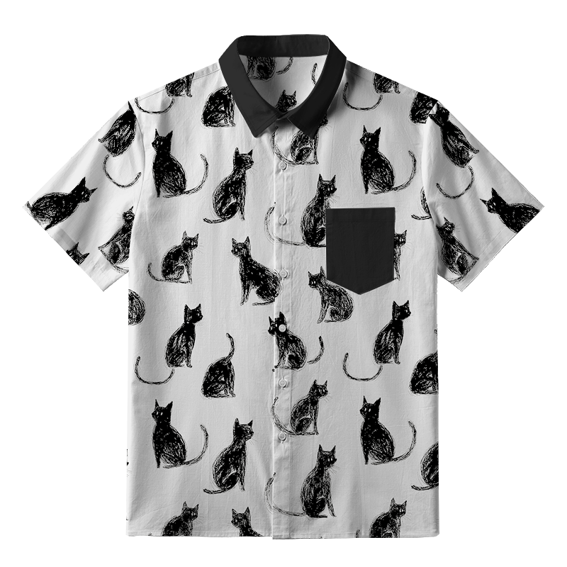 Tokyo-Tiger Black Cat White Button-up Shirt