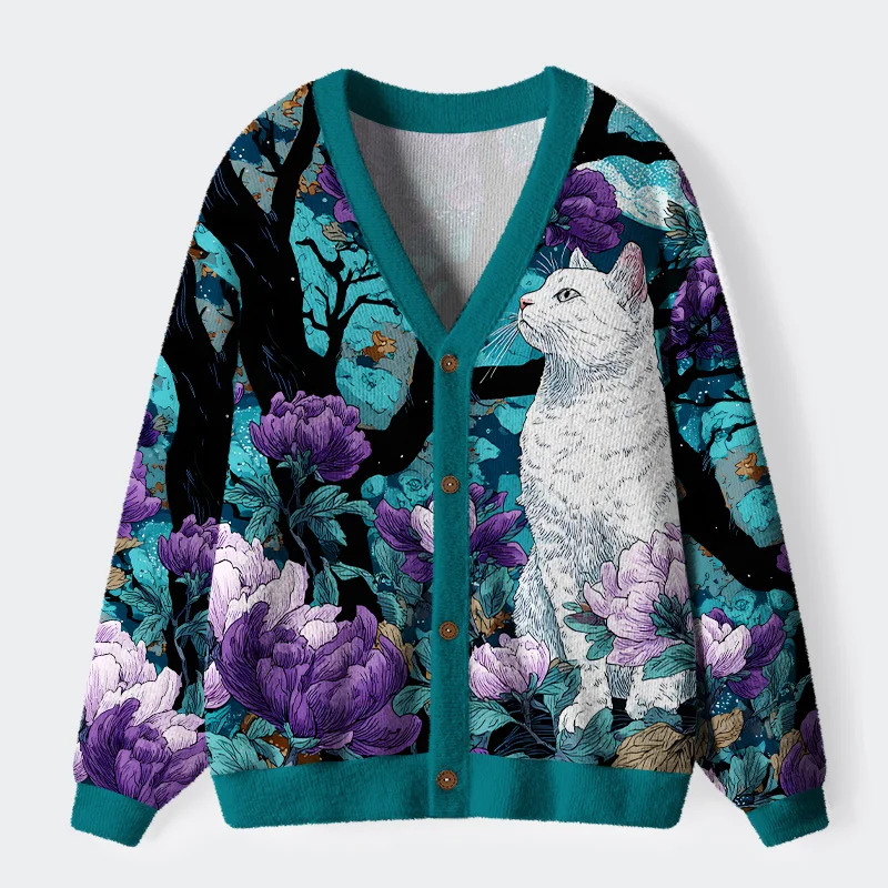 Tokyo-Tiger Mysterious White Cat Ugly Cardigan Sweater