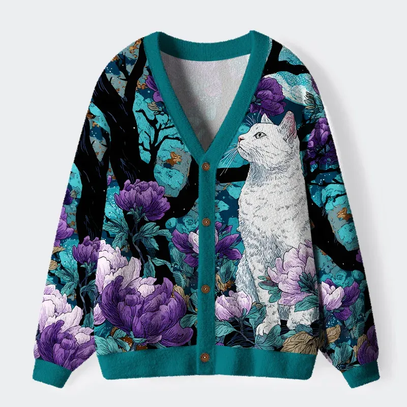 Tokyo-Tiger Mysterious White Cat Ugly Cardigan Sweater
