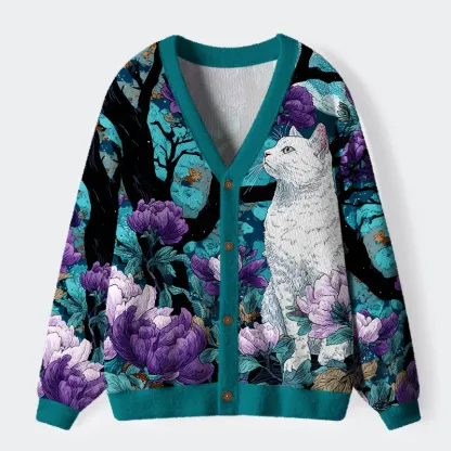 Tokyo-Tiger Mysterious White Cat Ugly Cardigan Sweater