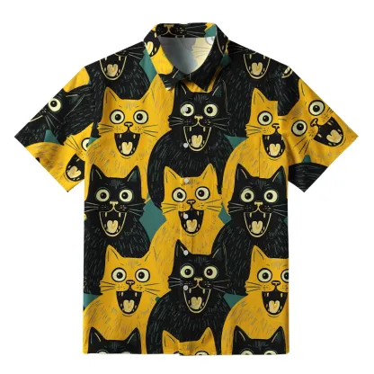 Tokyo-Tiger Yellow Cat And Black Cat Button-up Shirt