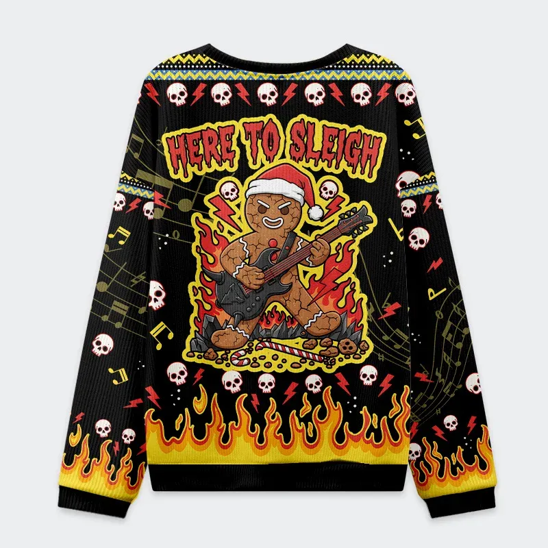 Tokyo-Tiger Rock And Roll Gingerbread Man Christmas Ugly Sweatshirt