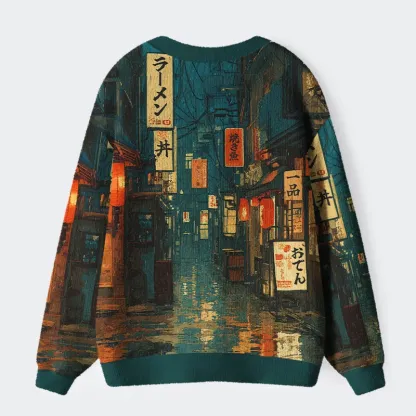 Tokyo-Tiger Retro Japanese Street Scene Ugly Cardigan Sweater
