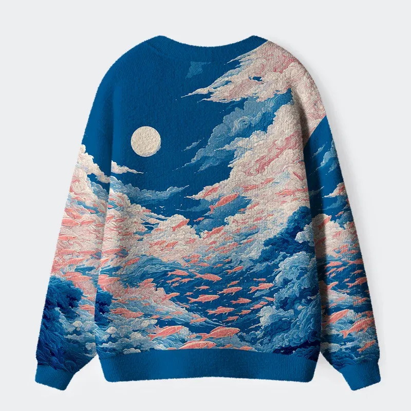 Tokyo-Tiger Fish Soaring In The Sky Ugly Cardigan Sweater