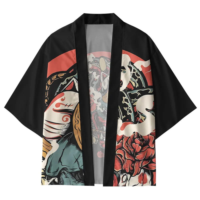 Tokyo-Tiger Japanese Oni Mask Kimono Cardigan