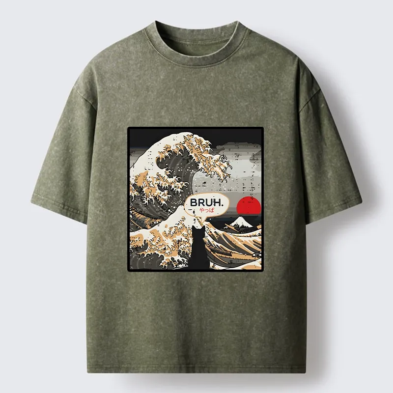 Tokyo-Tiger Great Wave Cat Bruh Washed T-Shirt