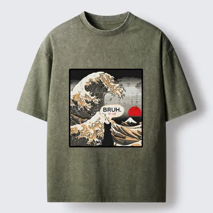 Tokyo-Tiger Great Wave Cat Bruh Washed T-Shirt