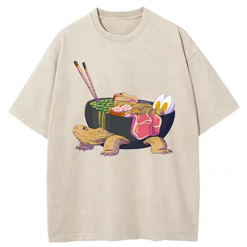 Tokyo-Tiger Turtle Ramen Funny Washed T-Shirt