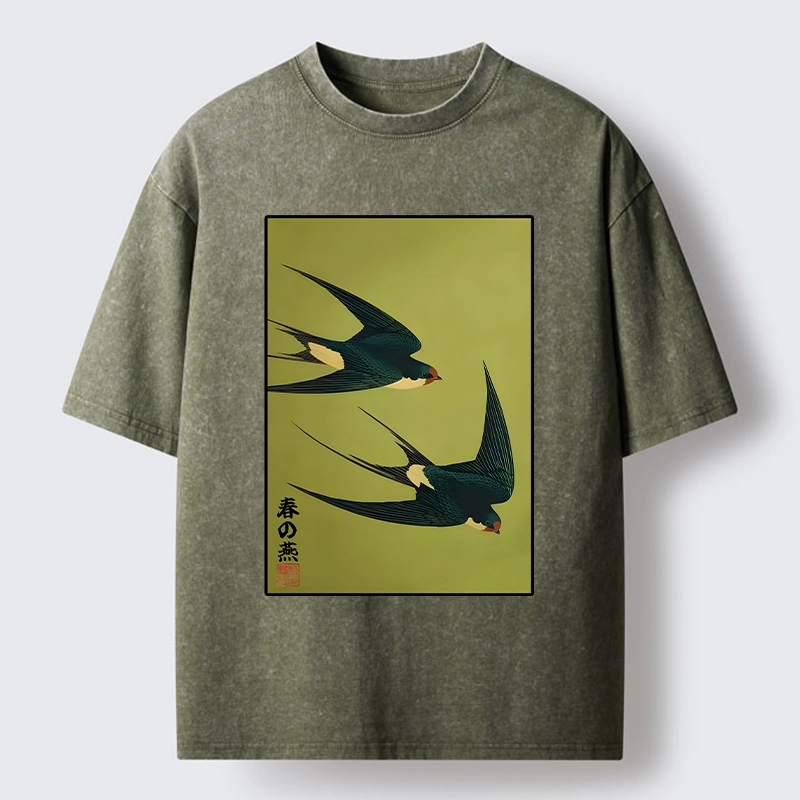 Tokyo-Tiger Spring Birds Of Peace Washed T-Shirt