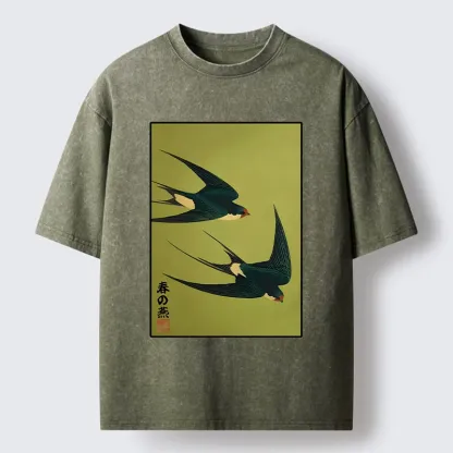 Tokyo-Tiger Spring Birds Of Peace Washed T-Shirt